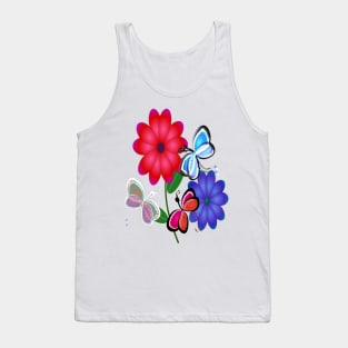 Abstract Butterflies with Flowers (Blue) Tank Top